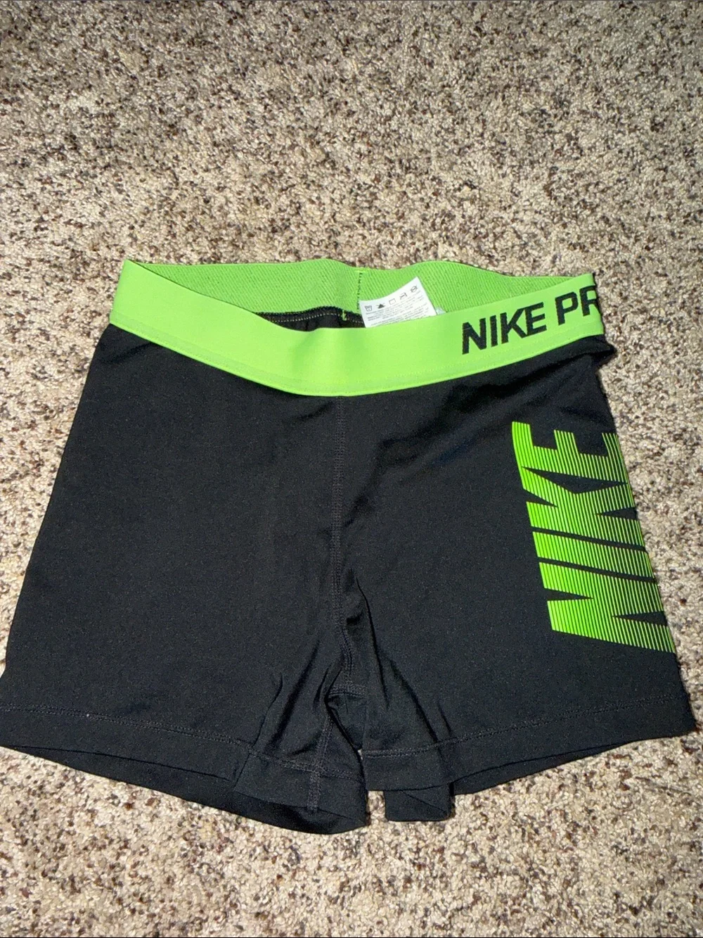 Nike Black Compression Shorts with Neon Green Waistband